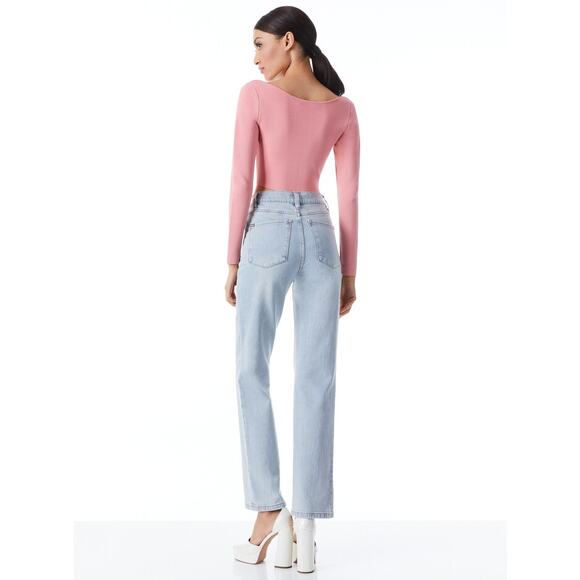 ALICE AND OLIVIA Sharee Top Womens Medium Pink Tie Knit Crop V Neck Long Sleeve - Picture 3 of 16